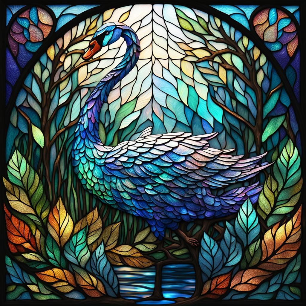 Opalescent Stained Glass Swan Diorama