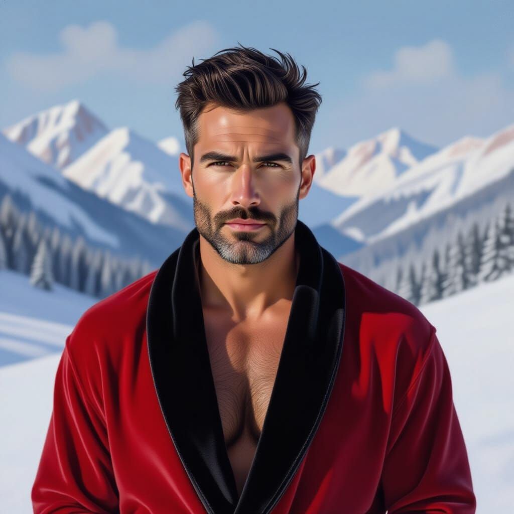Man in Red Robe: Impressionist Winter Portrait