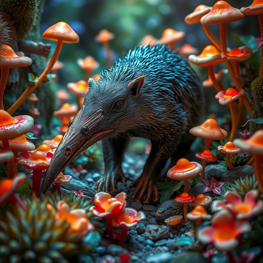 Anteater in a Mystical Garden, Surrealist Digital Art