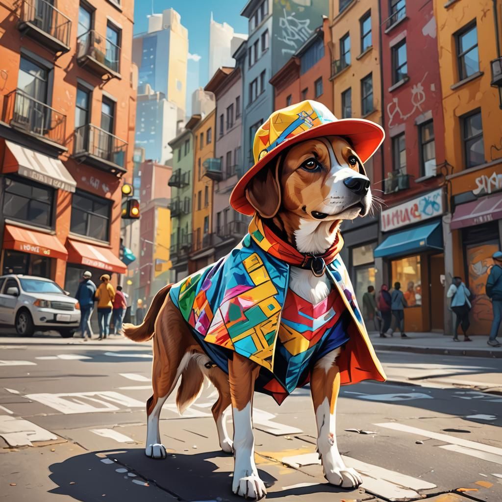 Dog Mascot Superhero in Street Art Style