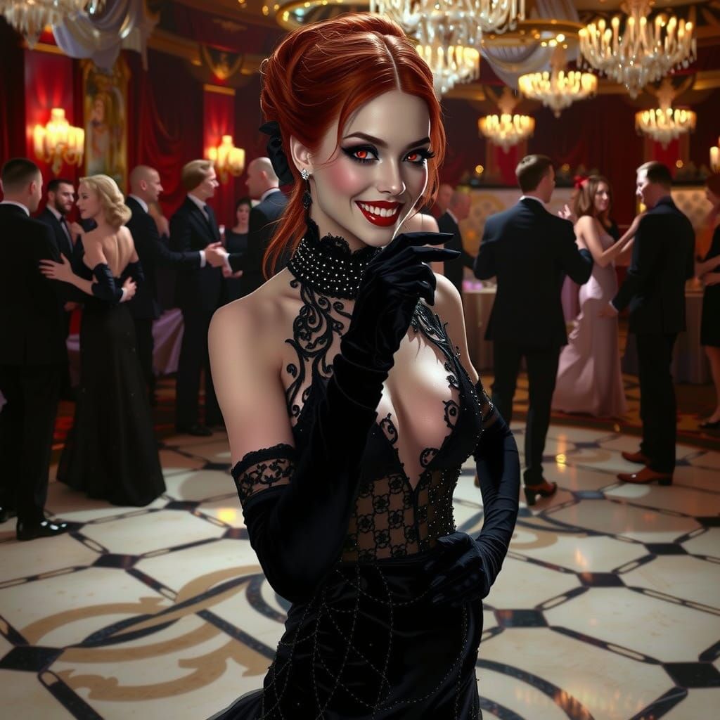 Pale Vampire Grin on Ballroom Dance Floor