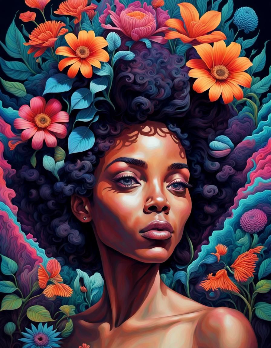 Psychedelic Portrait of a Woman with Natural Elements