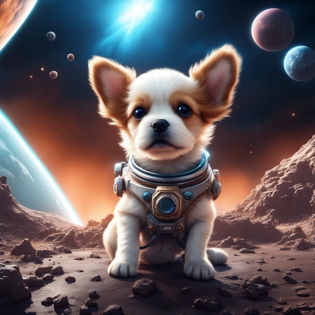 Puppy in Space: Detailed Matte Painting