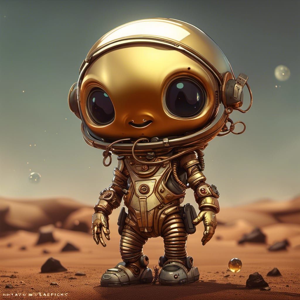 Chibi Punk Alien on Mars in Biopunk Style