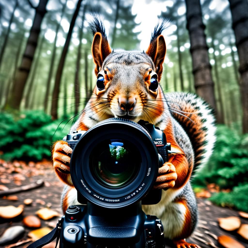 Squirrel Photographer: A Hyperrealistic Wildlife Encounter