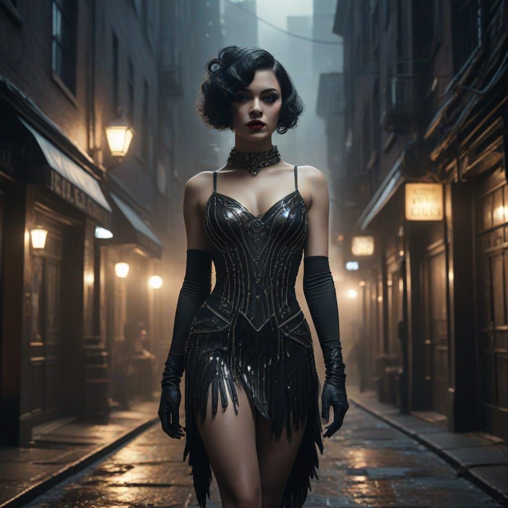 Vintage Showgirl Performs in Gritty Alleyway