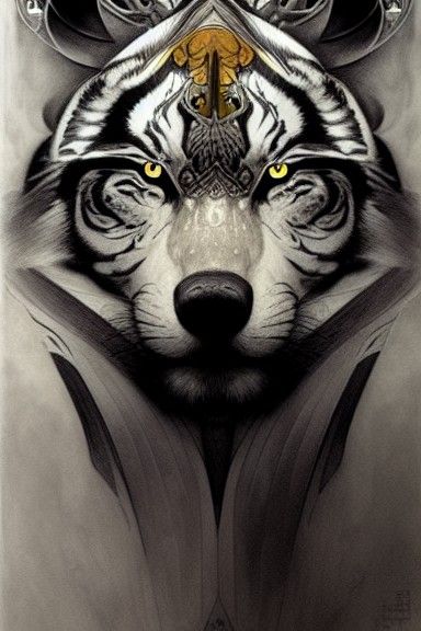 Wolf-Tiger King Portrait in Art Nouveau Style