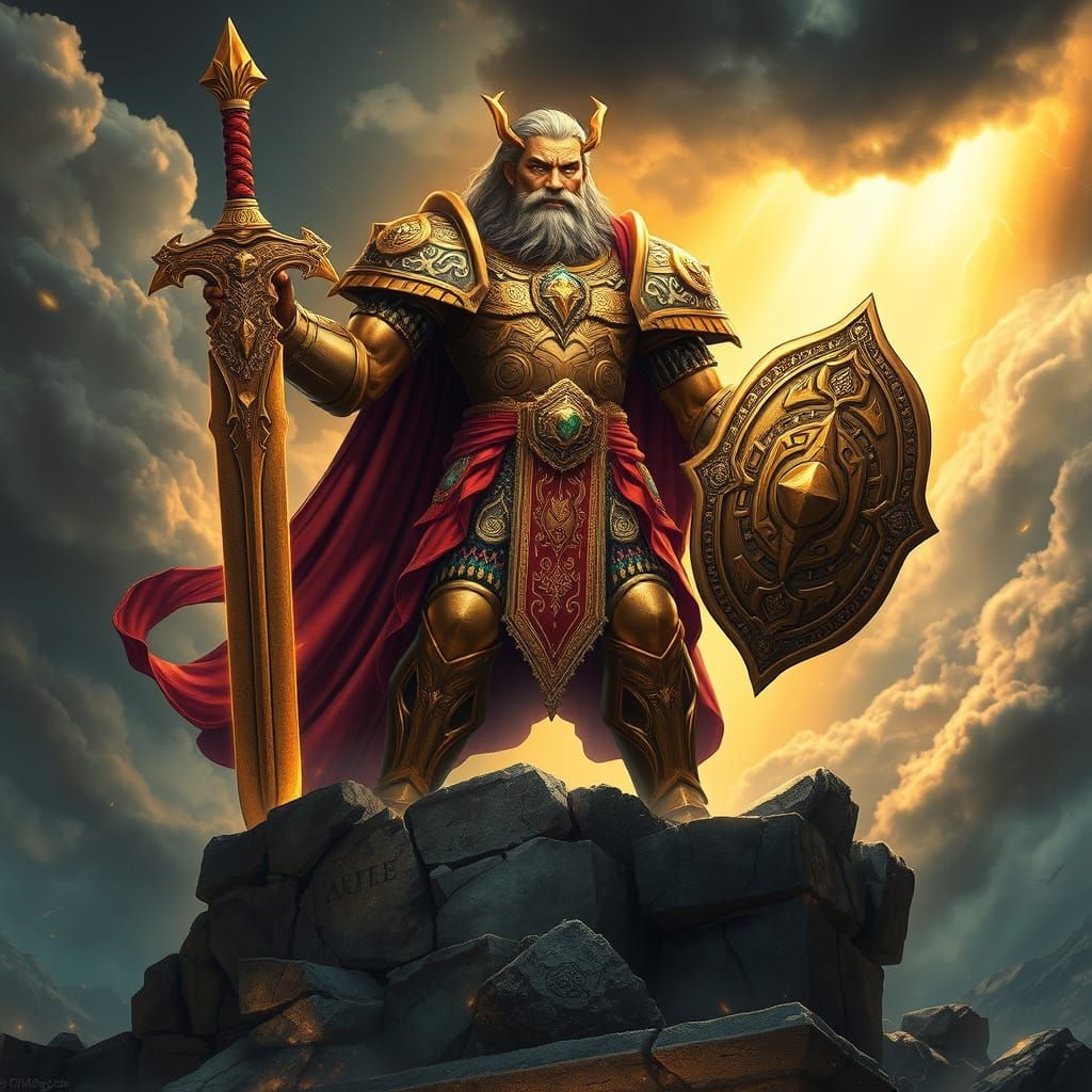 Ancient Warrior Hero in Divine Golden Light