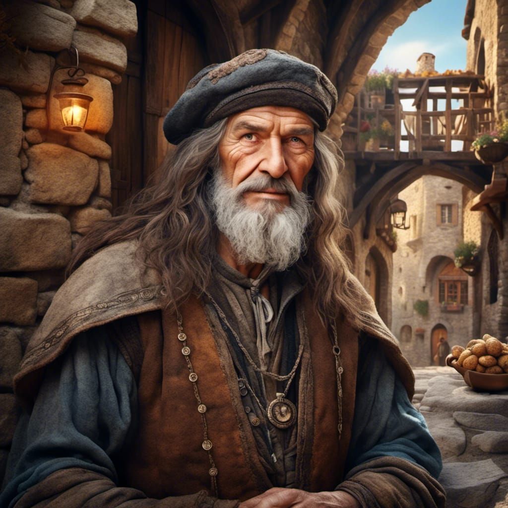 Hyperrealistic Portrait of an Elderly Merchant
