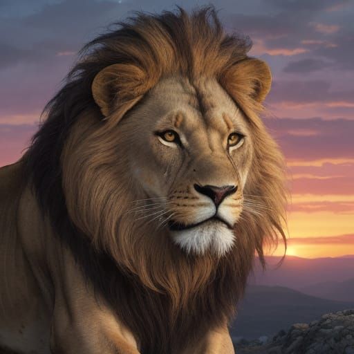 Majestic Lion on Savanna at Sunset