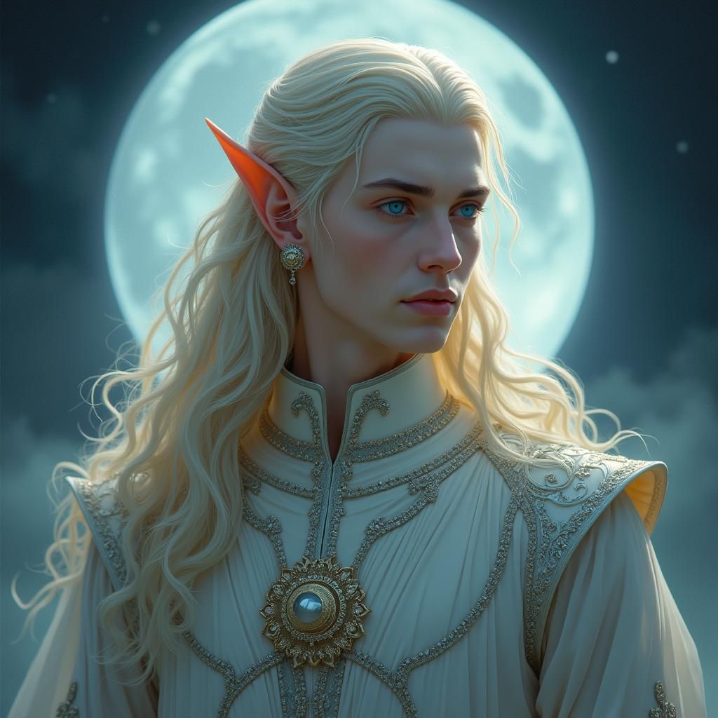 Elegant High Elf Portrait in Art Nouveau Style