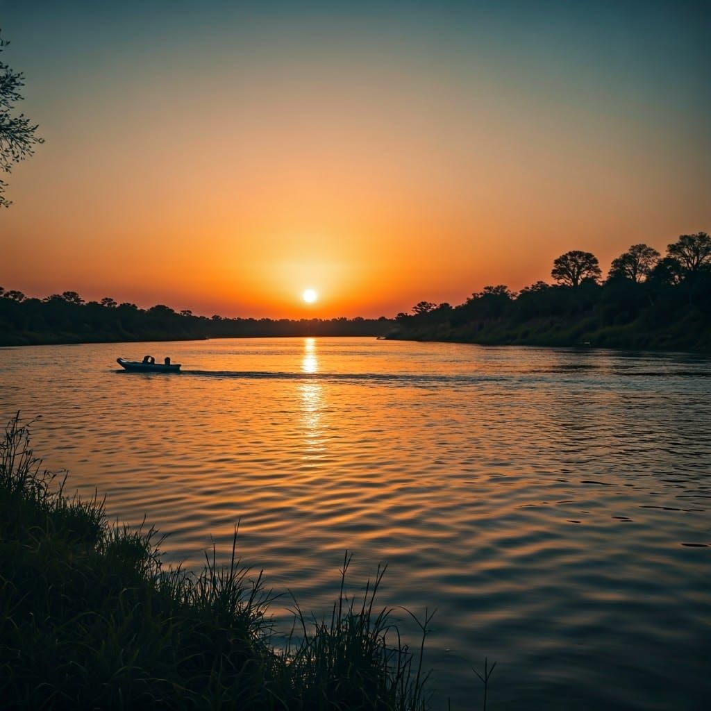 Dramatic Sunset Over the Zambezi River