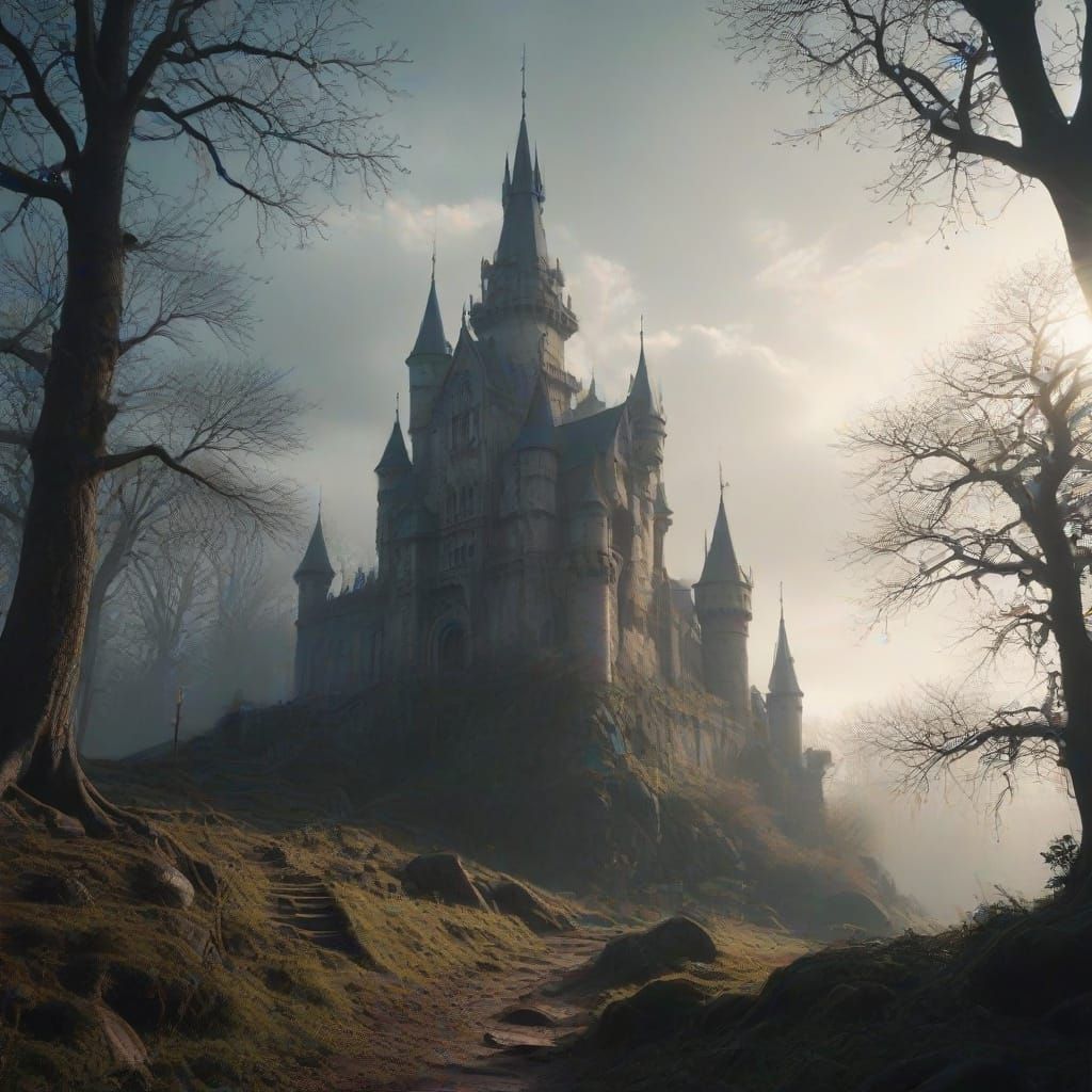 Mystical Hidden Castle in Forest Landscape