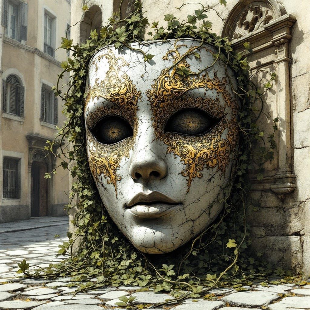 Forgotten Stone Masquerade Mask Rises from Abandoned Plaza i...