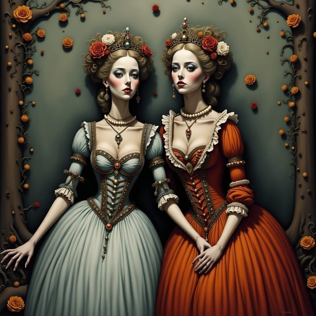 Elegant Elderly Twins in Lavish Purple Attire