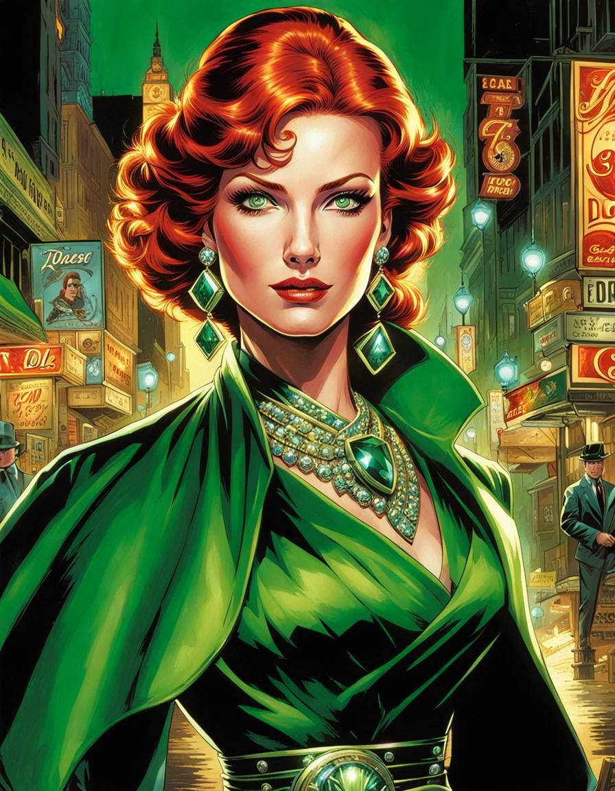 Bejeweled Redhead in Comic Book Art Style