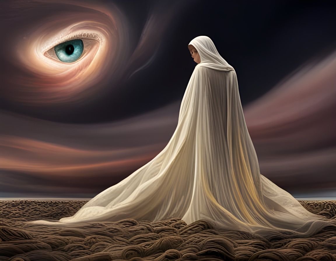 Mystical Figure Reflecting the Universe in Hyperrealism