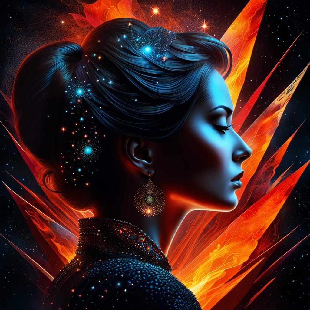 Optical Illusion with Woman's Profile in Alcohol Ink Style