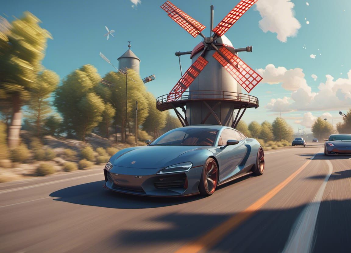 Electric Sports Car With Wind Power Recharger