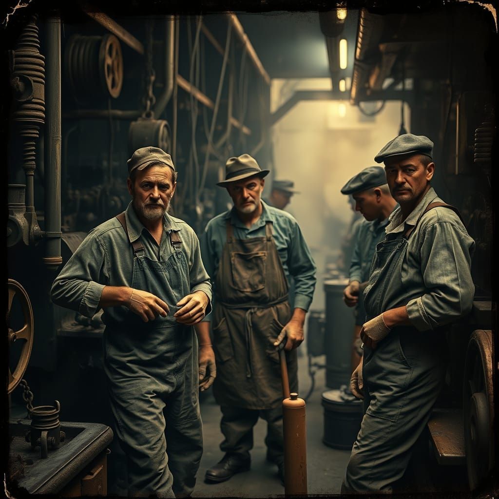 Rugged Industrial Workers in 19th-Century Era