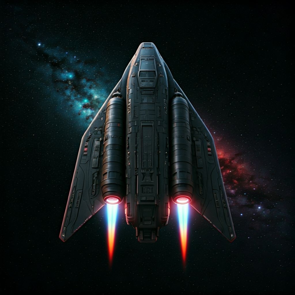 Sleek Black Spaceship Soaring Interdimensionally