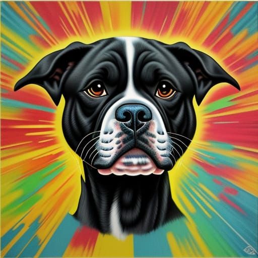 Funny Pitbull Caricature in Vibrant Airbrush Style