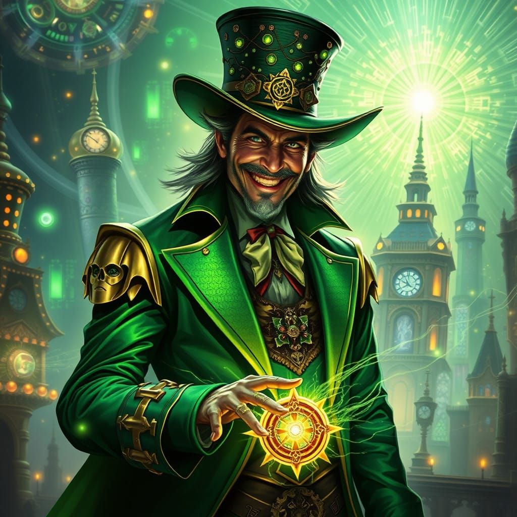 Emerald Wizard Weaves Technomagic in a Kaleidoscope of Light