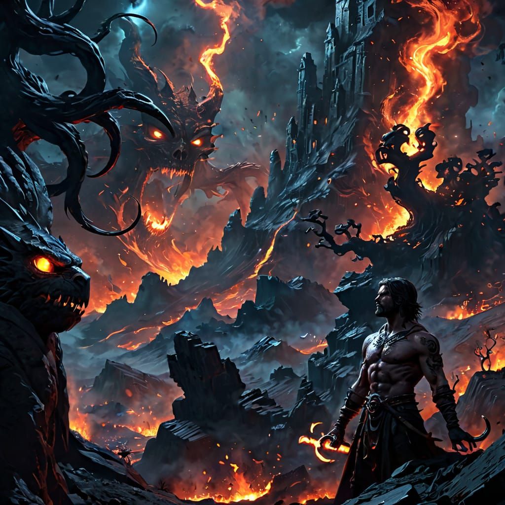 Rugged Blacksmith Defies Torment in Hellish Forge