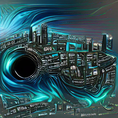 Futuristic Cityscape with Fractal Black Hole