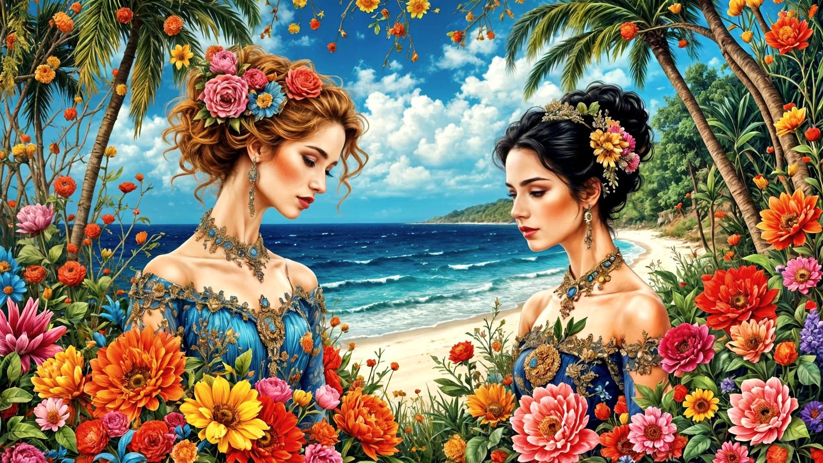 Love Rains on Beach Kissed by Sea in Ancient Manuscript Styl...