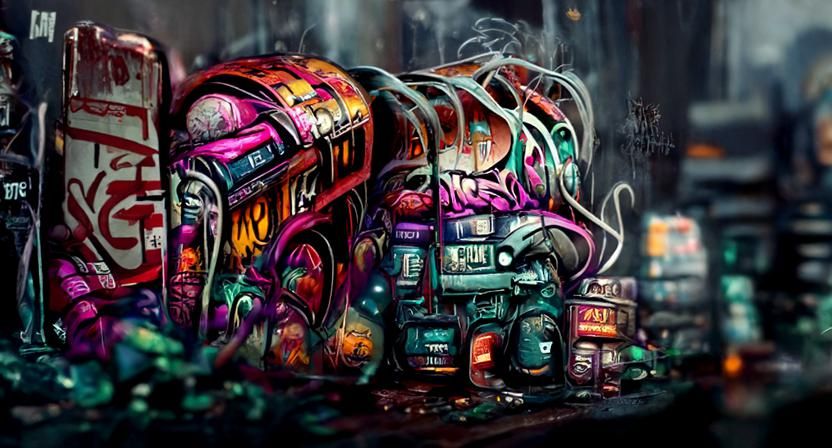 Steampunk Graffiti Art in Pastel Tones