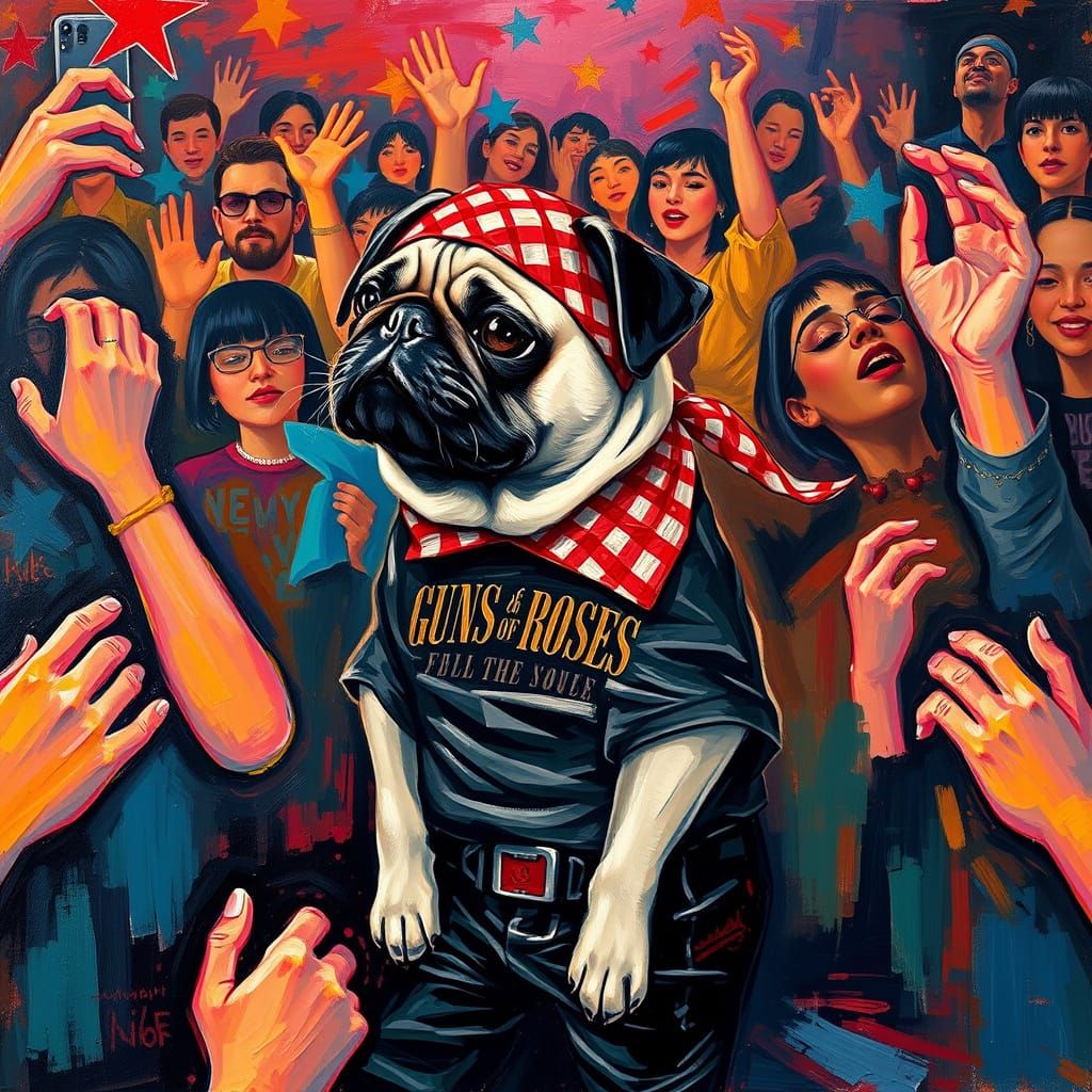 Pug Rockstar Takes the Stage in Guns and Roses Style