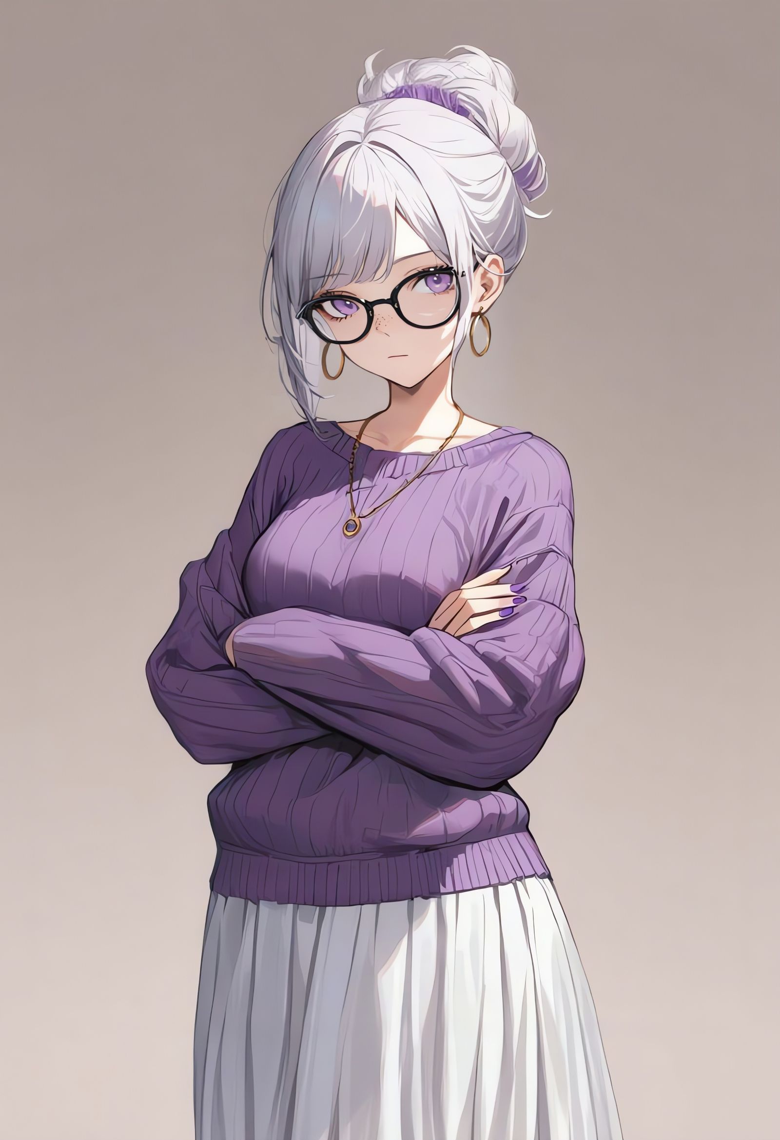 Girl with White Hair and Purple Eyes