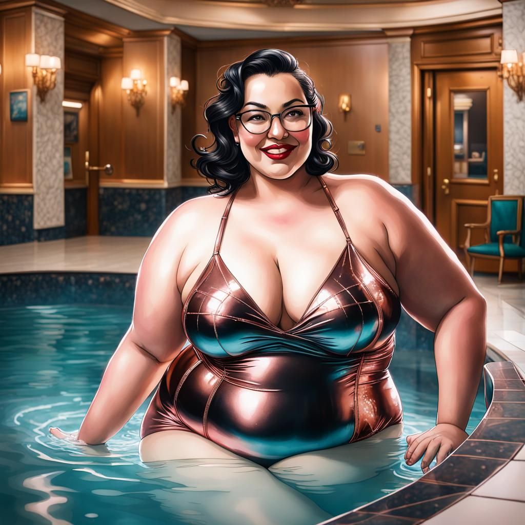 Rose Gold Swimsuit Pin-Up in Opulent Pool