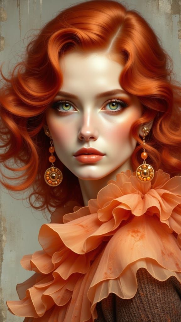 Glamorous Woman with Red Hair in Studio Portrait