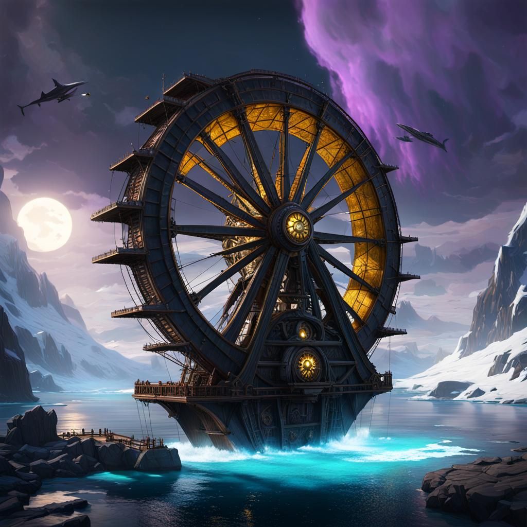 Airship Over Antarctica: Dark Fantasy Concept Art