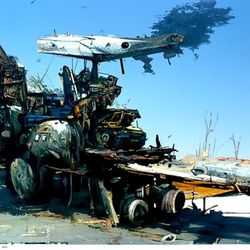 Military Aircraft Scrapyard in Oil Paint