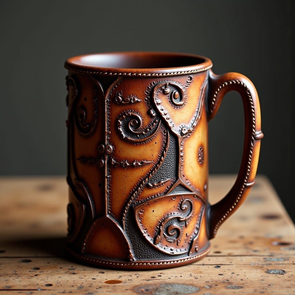 Vintage Leather Mug in Industrial Sci-Fi Style