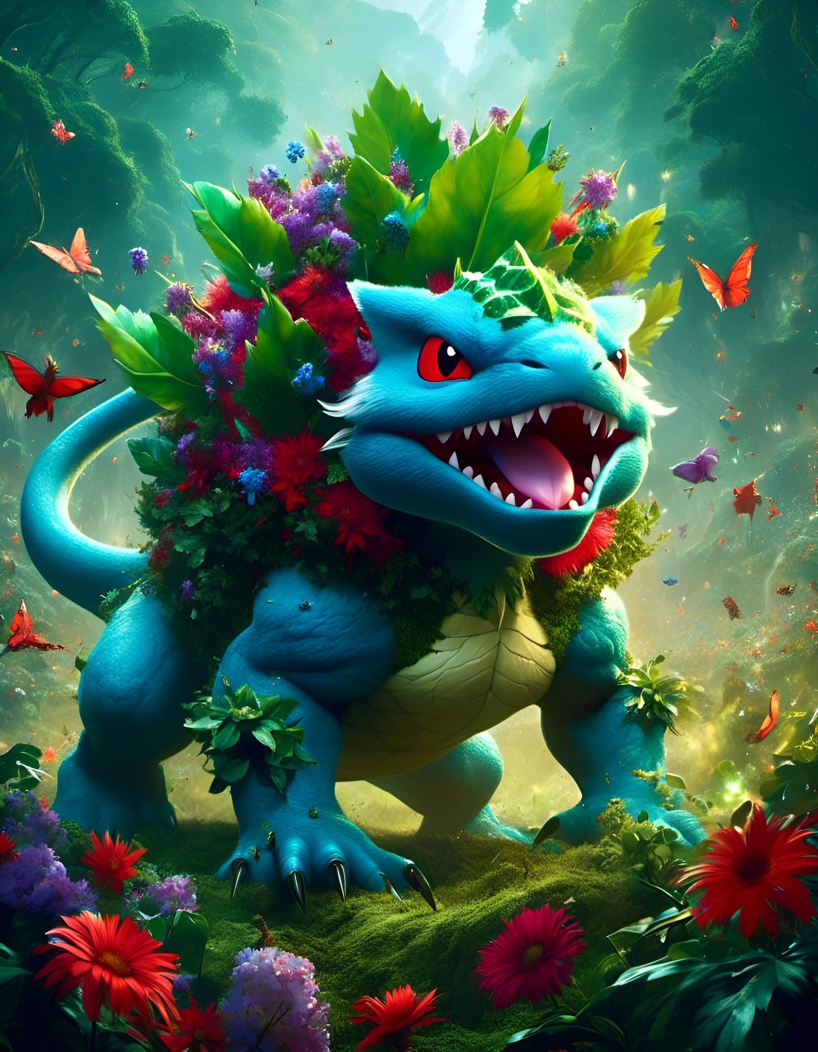 Detailed Digital Art of a Strong Ivysaur Pokemon