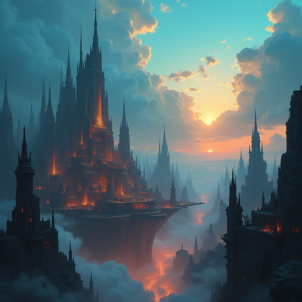 Mystical, Ancient Metropolis in Vibrant Haze
