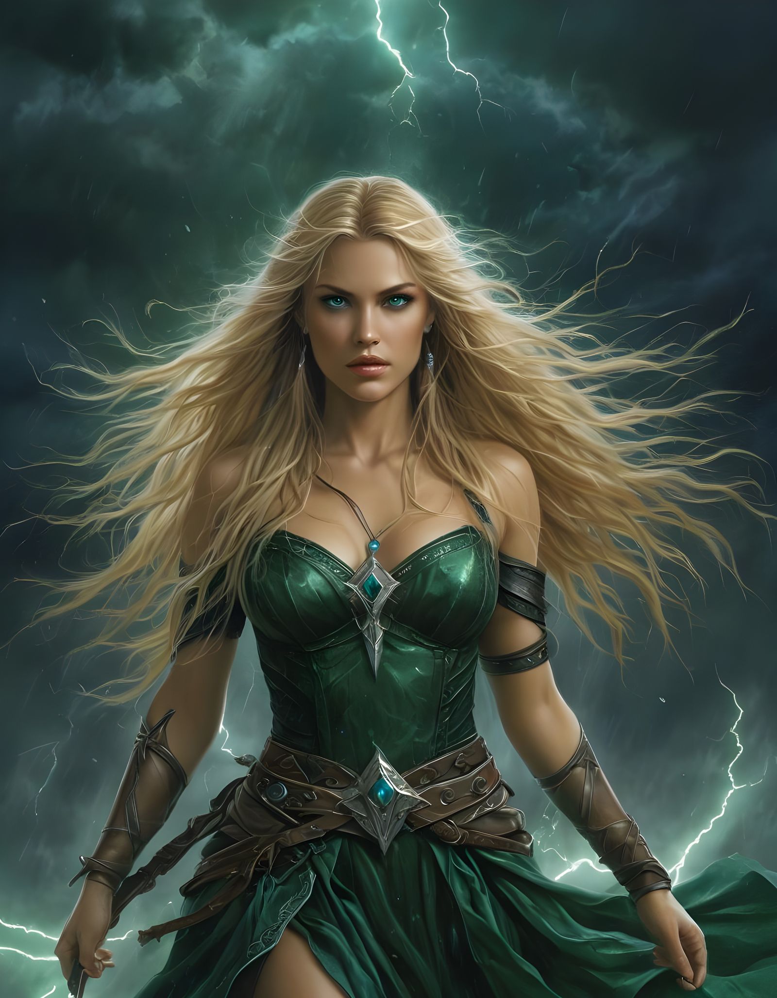 Norse Goddess Casting a Spell in Fantasy Art Style
