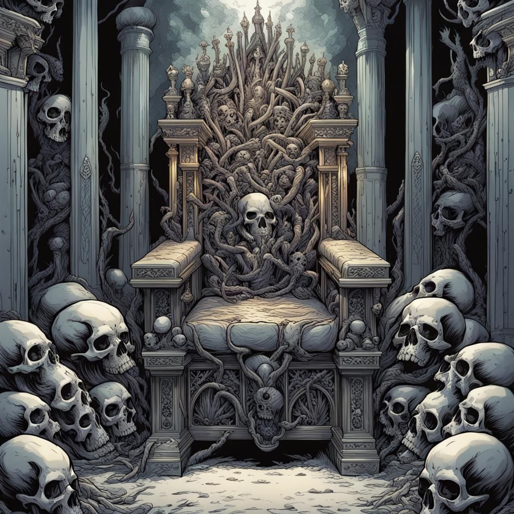 Skull Throne in Comic Book Art Style