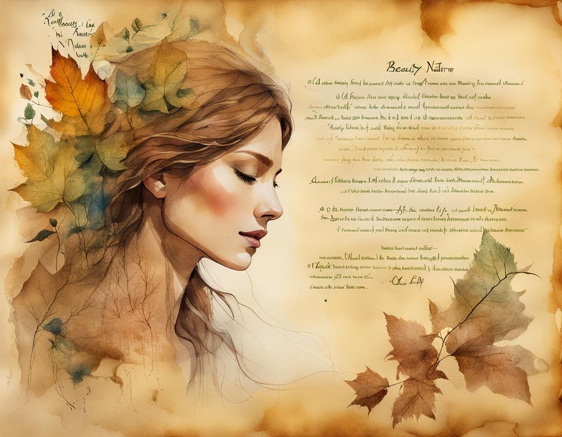 Brown Haired Lady with Poem in Watercolor Wash