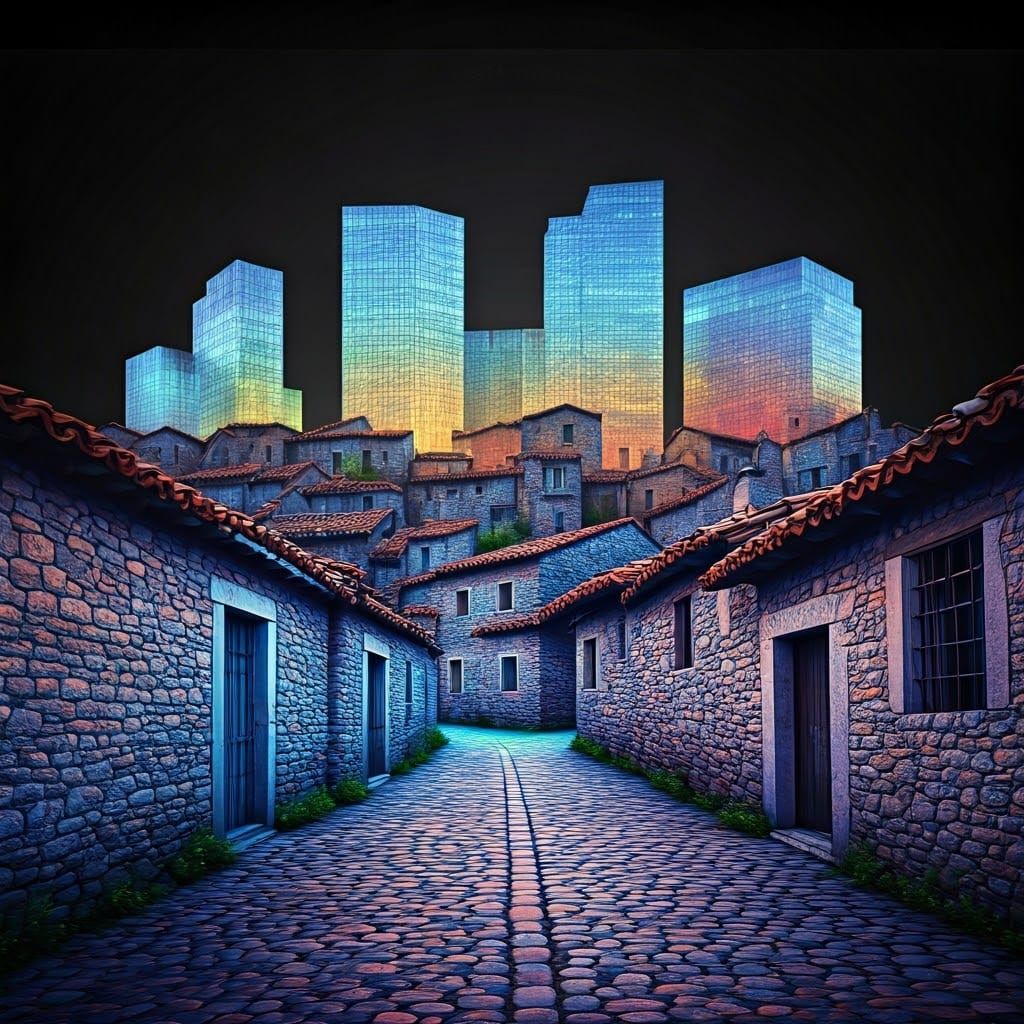 Neo-Noir Village Emerges from the Past in Vibrant Holographi...
