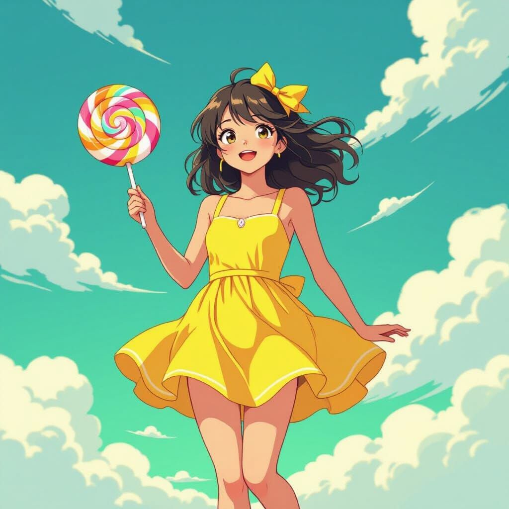 Girl Flying in Green Sky as Digital Art