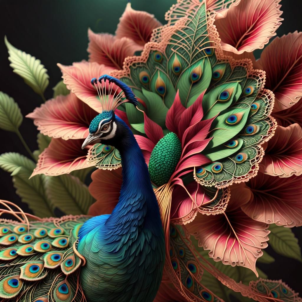Peacock Witch in Futuristic Jungle Garden