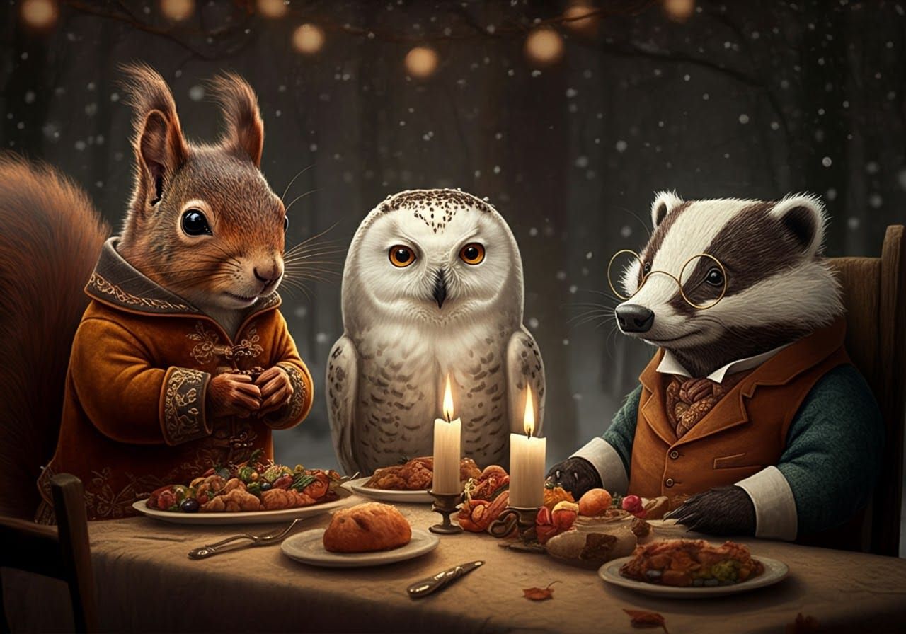 Festive Forest Friends Celebrate Thanksgiving Feast