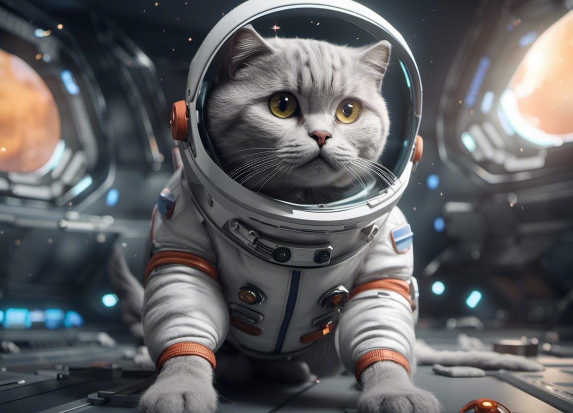 Scottish Fold Cat in Spacesuit: 3D Game Cinematic