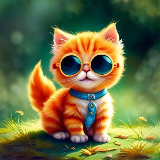 Adorable Knitted Kitten with Sunglasses, 3D Render
