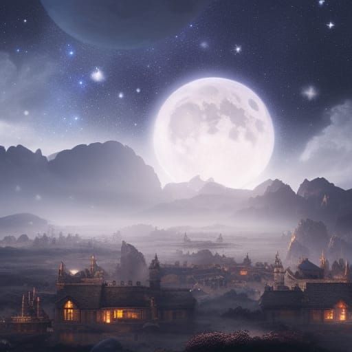 Epic Night Sky with Gigantic Moon